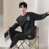 Couple pajamas spring and autumn long-sleeved pure cotton simple fashion casual men and women can wear sports loungewear suit in autumn