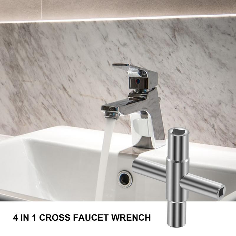 4 In 1 Universal Faucet Wrench 4 Way Steel Sillcock Key Wrench Cross Key Wrench Sleeve Socket Cross Water Key For Valve Faucet