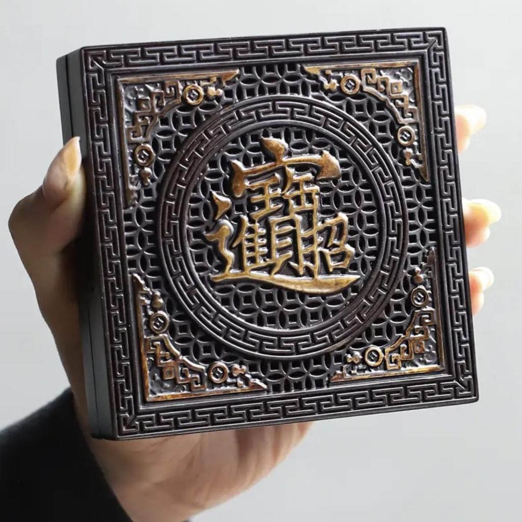 Chinese Incense Burner Pure Copper Square Furnace Carving Incense Set Incense Seal Tools Integrated Furnace