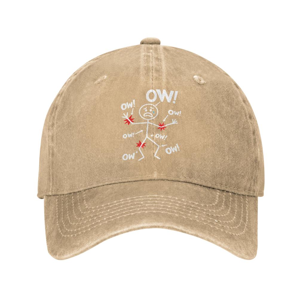 Ow Ow Ow Stick Figure Humor Baseball Caps Retro Distressed Denim Washed Chronic Pain Awareness Snapback Unisex Adjustable Hat