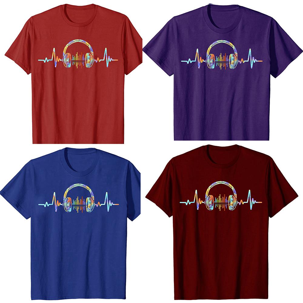 Heartbeat Headphone Sound Lover Engineer Producer DJ TShirt Fashion T Shirts Cotton Short Sleeve Oversized Loose Tshirt Tops