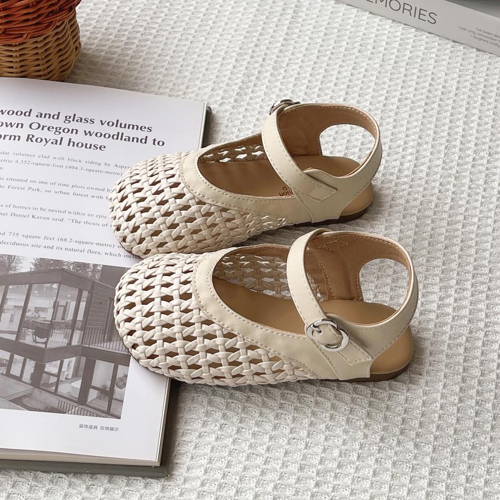 Summer Girl's Sandals Braided Hollow-out Sliver Beige Kids Sliders Versatile Minimalist Shallow Trendy  Childern Shoes 22-33