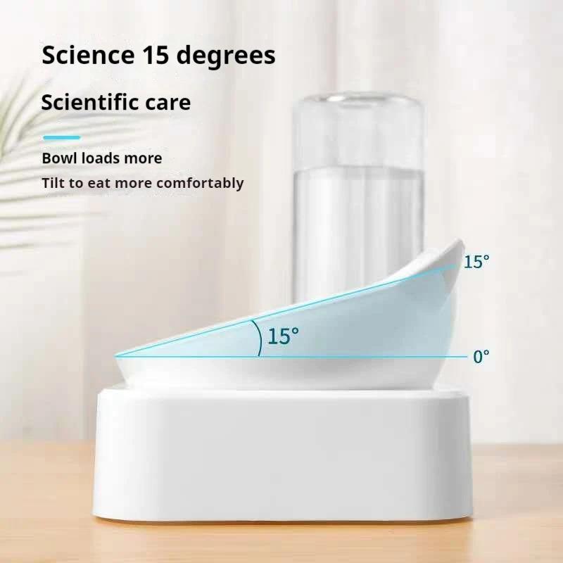 1pc cat and dog water and food bowl, tilted 15 degree automatic water bottle pet feeder