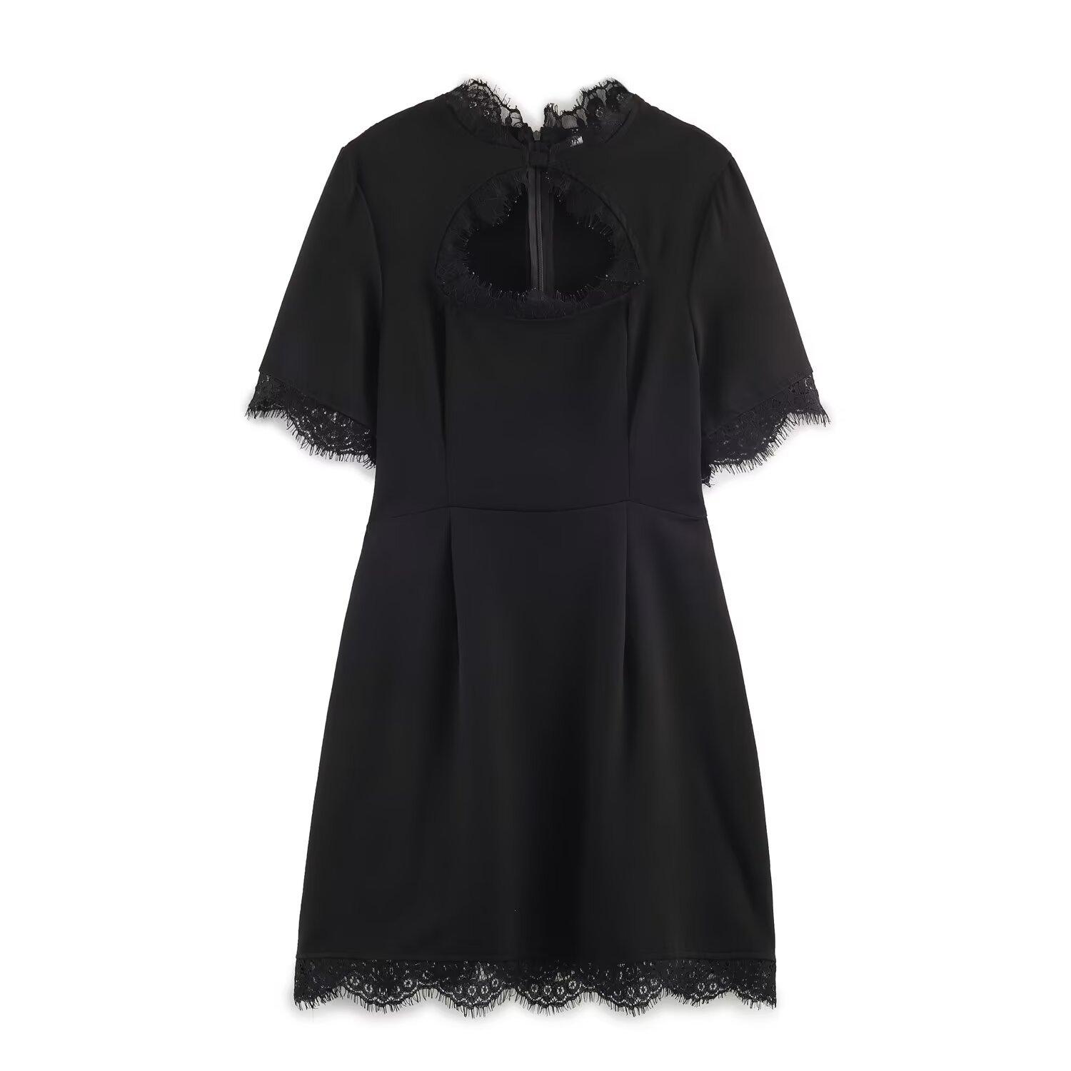 European and American style, new women s clothing, foreign style, fashionable, slim lace splicing sexy hip skirt S чёрный