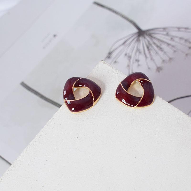 Korean Geometric Triangle Drip Oil Stud Earrings - Elegant and Fashionable Style for Women