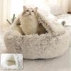 Round Cat Cushion Semi Enclosed Pet Sleep Bags Long Soft Plush 2 in 1 Warms Cats Beds Simple Comfort Warm Puppy Sleeping Nest