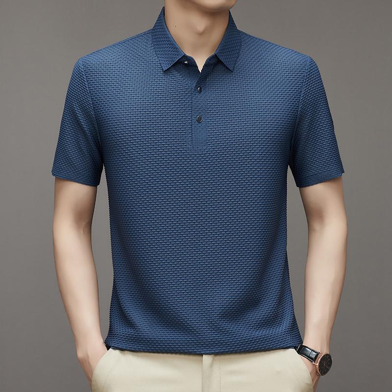 Ice Silk Polo Shirt Men'S Slim Casual Breathable Thin Business Solid Color Short-Sleeved Men'S Tide
