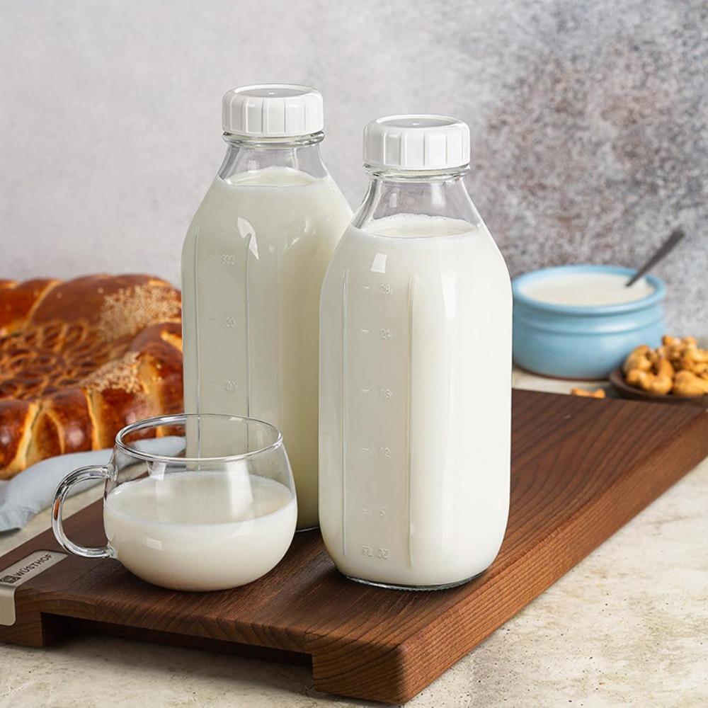 2PCS Sealed Glass Juice Bottle Transparent Glass Water Jug Creative Milk Pitcher  Buttermilk