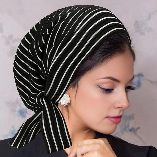 Kvinners Skjerfhatt Stripet Trykk Snøring Turbanhatt Hårtap Kjemoterapi Hodeplagg Full Dekning Hodeinnpakning