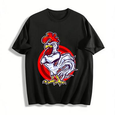 Cool Muscular Rooster Print Trendy Unisex Casual Short Sleeve Pure Cotton T-shirt