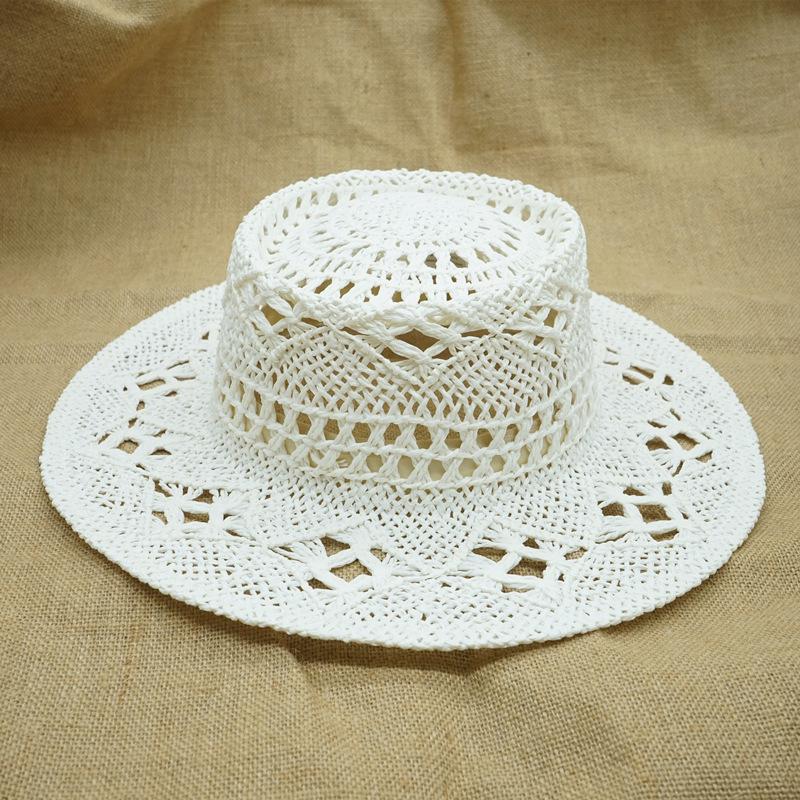 French Retro Hollowed-Out Flower Color Woven Flat-Top Straw Hat Trendy Girl Summer Vacation Top Hat Japanese Sun Top Hat