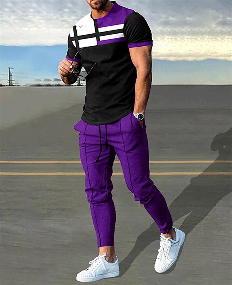 2024 Fashion Men Tshirt Suit Tracksuit 3D Printed Sportswear Short Sleeve T-shirt Long Pants Streetwear 2 Piece Set Male Clothes