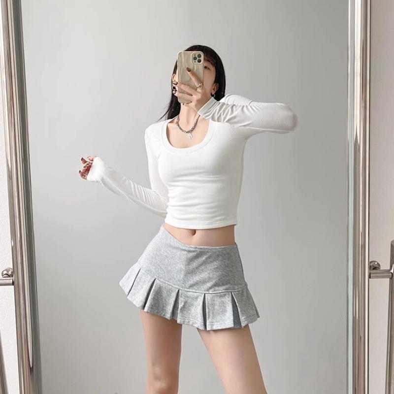 Dámská froté tkanina s nízkým pasem Y2K minisukně Široký záhyb Dekorace Světle šedá Flounce A Line Skort Horké sladké léto