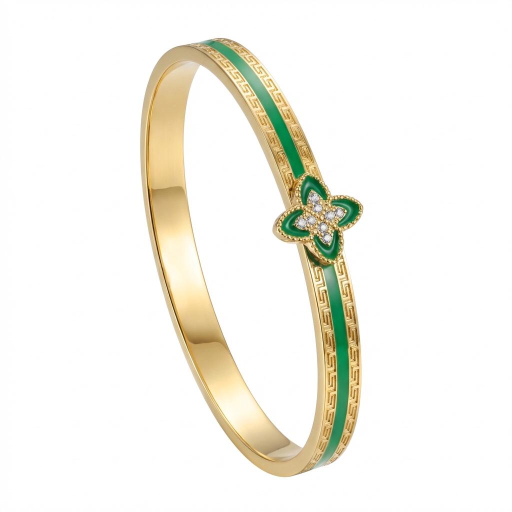 Γυναικείο Βραχιόλι Τιτανίου με Επιχρύσωση, Ανθεκτικό στο Χρώμα, Τετράφυλλο Τριφύλλι