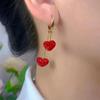 Luxury Full Rhinestone Heart Fringed Earrings for Women Sweet Cute Red Ball Tassel Long Earrings Girls Daily Party Jewelry Gift