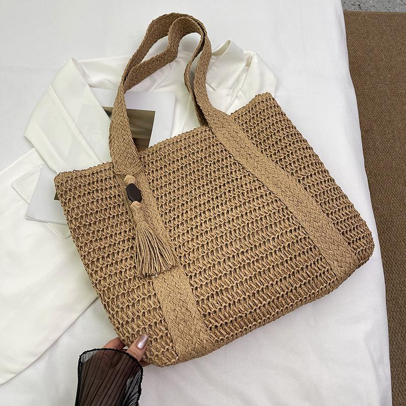 

New Large Capacity Tote Bag Handheld Straw Woven Bag Shoulder Bag Summer Beach Vacation Versatile Vegetable Basket хакі