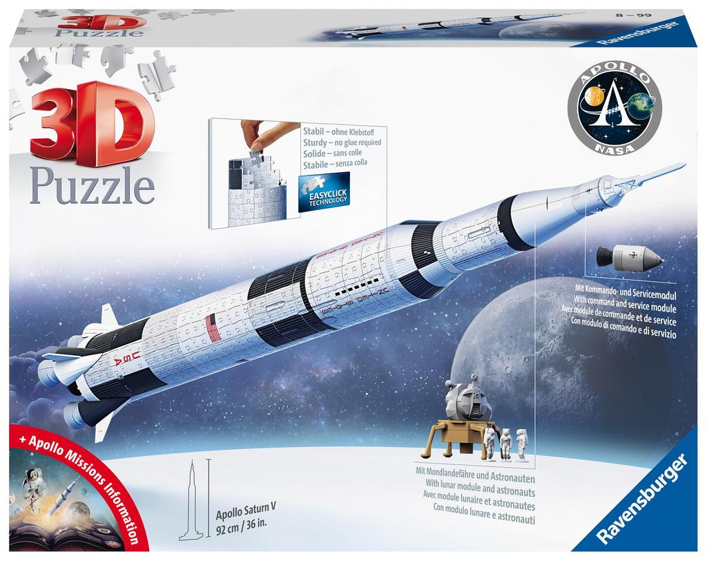 Ravensburger 3D Apollo 11 Saturn V 440 Fertig 11545 Alter 3D Geschenk Puzzle, Rakete, Teile, Größe 98,1 cm hoch, 7, 8+ [Puzzle, Puzzle,