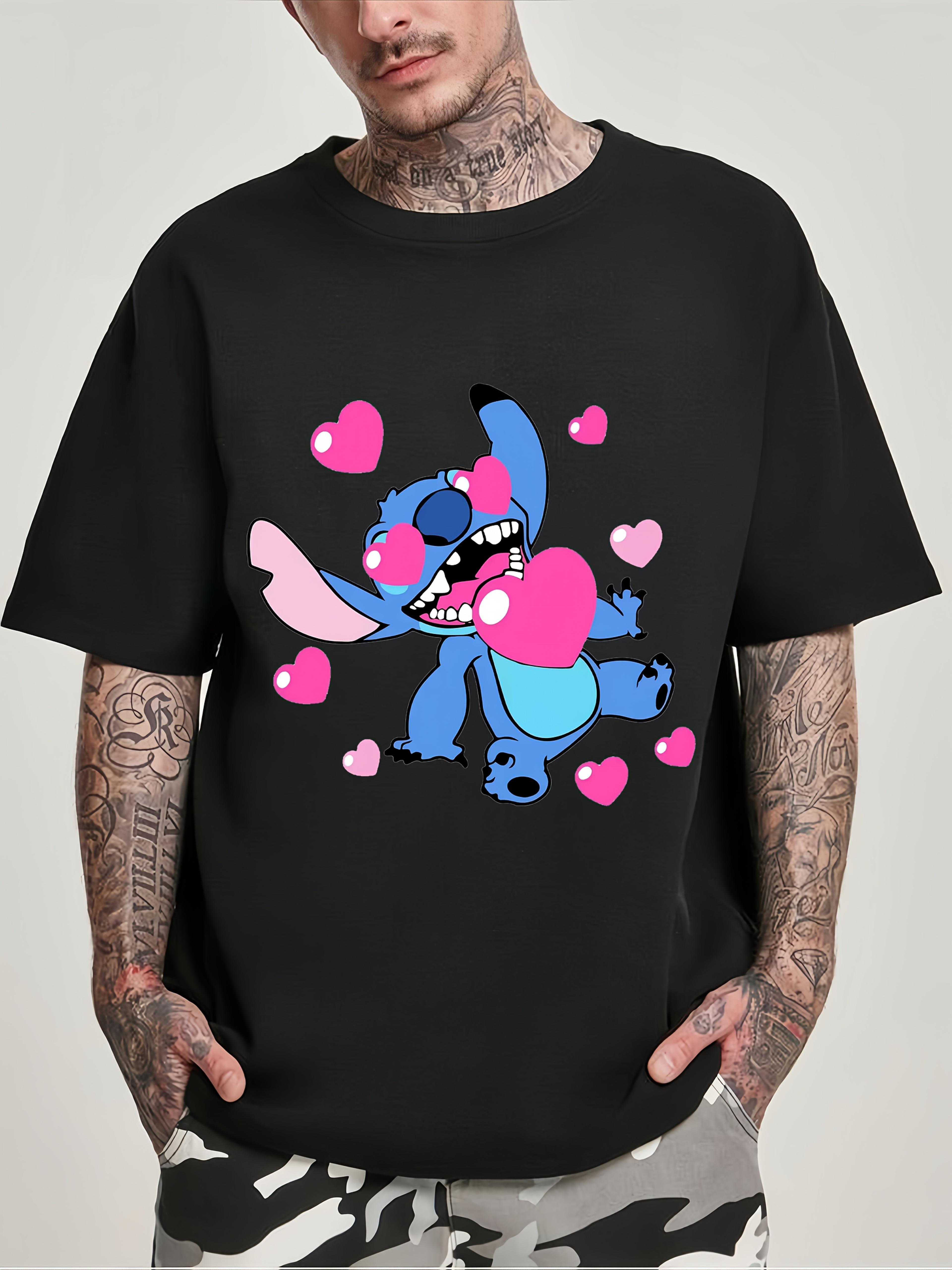 

Disney Stitch Officially Licensed & WoT-shirt - Summer Short Sleeve Loose Fit Breathable Tee with Vibrant Stitch & Hearts Graphic Print L