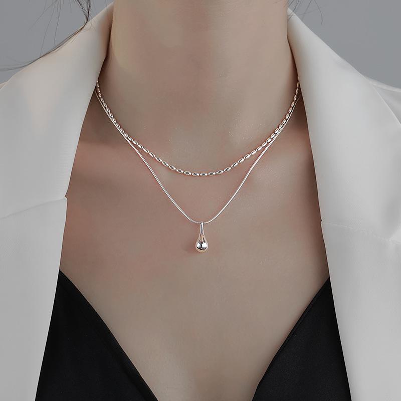 Double Layer Water Drop Necklace: Elegant & Cool Women s Clavicle Chain