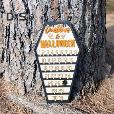 Calendario dell'avvento di Halloween, conto alla rovescia in legno per l'ornamento di Halloween con blocco di zucca mobile per la decorazione della casa