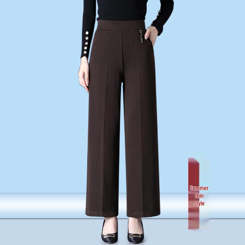 Elastic High-Waist Wide-Leg Pants for Middle-Aged and Elderly Women - Spring & Autumn Casual Plus Size