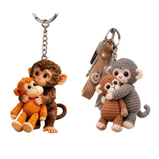 1/2Pcs Crochet Punch Monkey Printed Keychain 3D Charm Functional Keychain Bag Keys Desk Decoration Monkey-themed Accessory