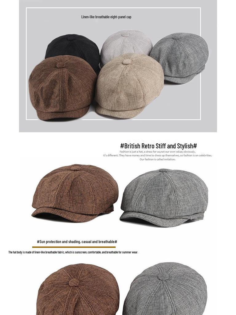 Men's Octagonal Beret: Spring/Summer Linen-Like Duckbill Cap, Retro Casual Unisex Hat