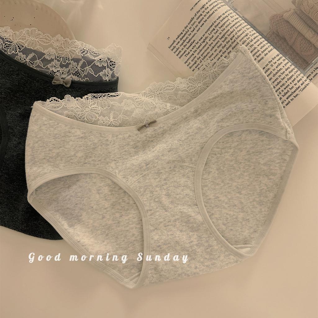 Female Spring and Autumn Sweet Lace Edge Pure Color Pure Cotton 10A Bacteriostatic Briefs