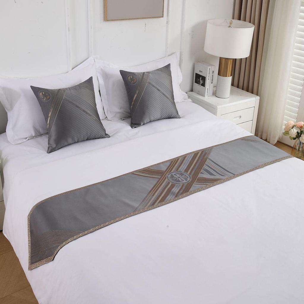 Modern and Minimalist Bed Flag and Bedside Towel New Style Chinese Hotel Model Room Beds Flag Bed Cover Beds End with Towels for Home Decoration