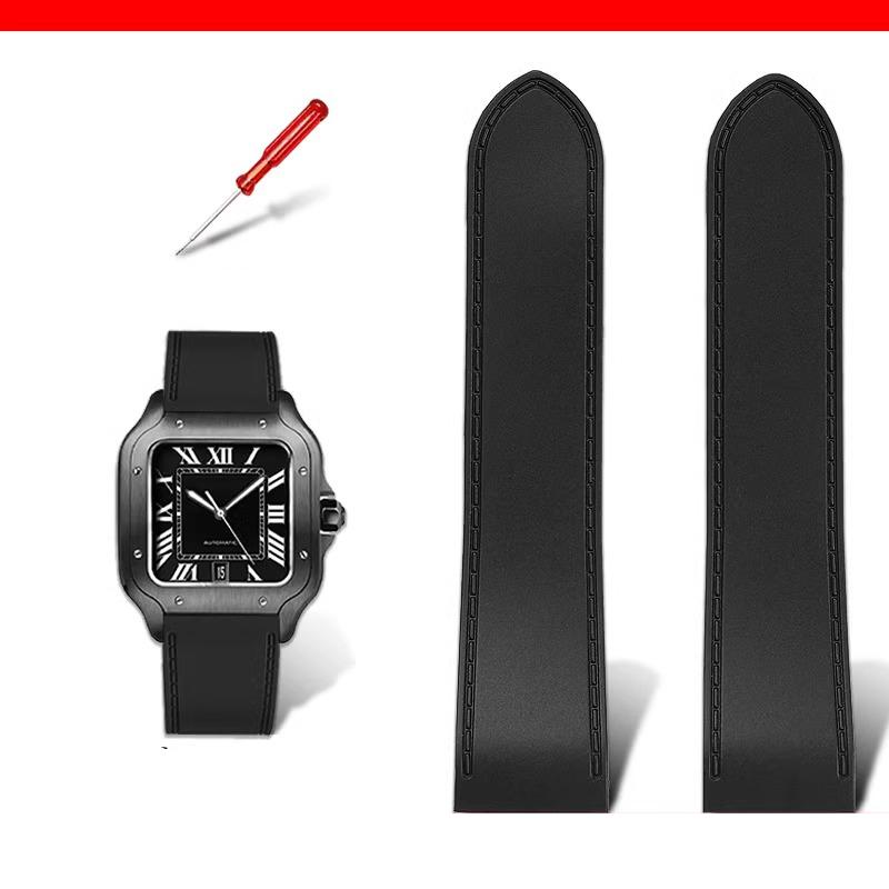 23mm 25m For Cartier santos100 Santos silicone rubber watch strap santos 100 Metal buckle watchband men Black blue soft bracelet