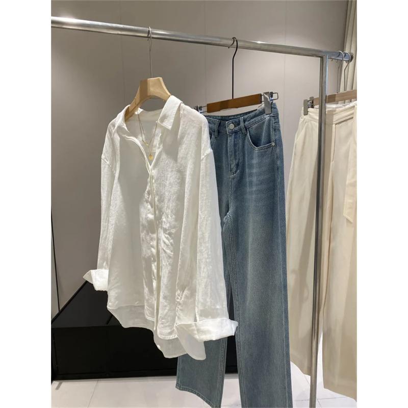 Botvotee Women's White Shirt Lightweight Long Sleeve Elegant Oversize Blouse Vintage Spring Summer Linen Shirts