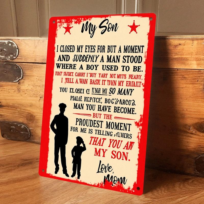 1 My Son tinplate wall hanging, silhouette painting of a military father and son, Mother s Day gift, home wall art decoration, r (as the picture,20x30cm)