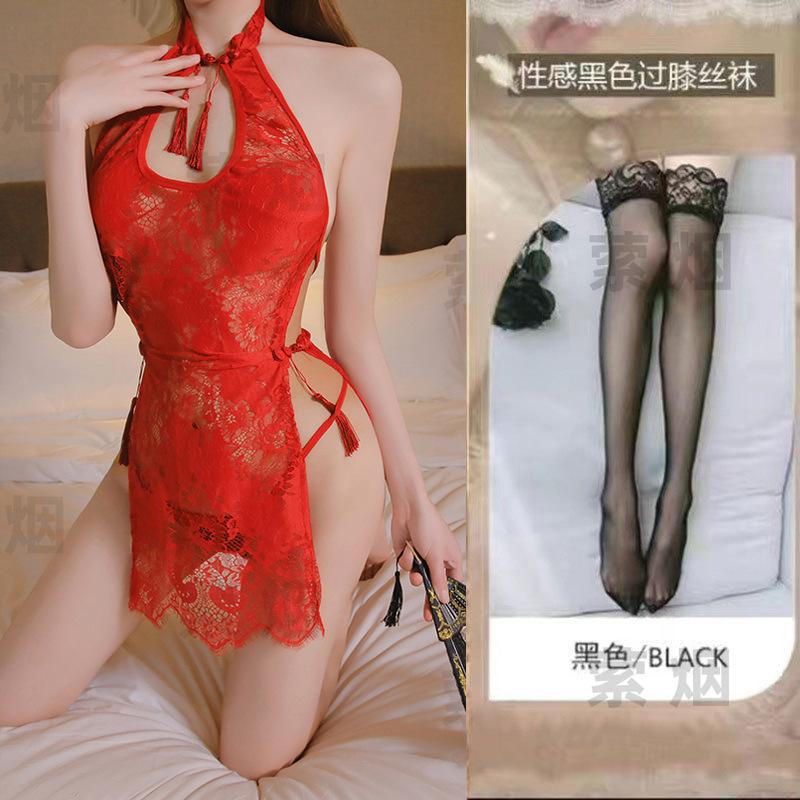 Sexy lingerie cheongsam hot slim uniform seduction flirting bed passion midnight backless jacquard nightdress