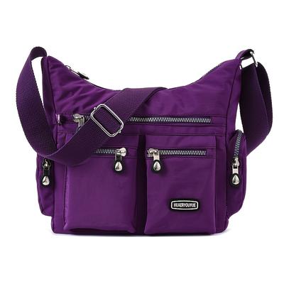 Purple Nylon Crossbody Bag Water-Resistant Purple Crossbody Bag - Lightweight Nylon, Adjustable Strap, Zippered Pockets, Casual Shoulder Bag