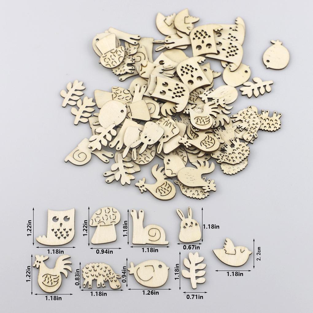 200x Animal Flower Leaf Pattern Multi-function DIY Pendant Handmade Practical Home Decoration Scrapbooking Craft Wooden Ornament