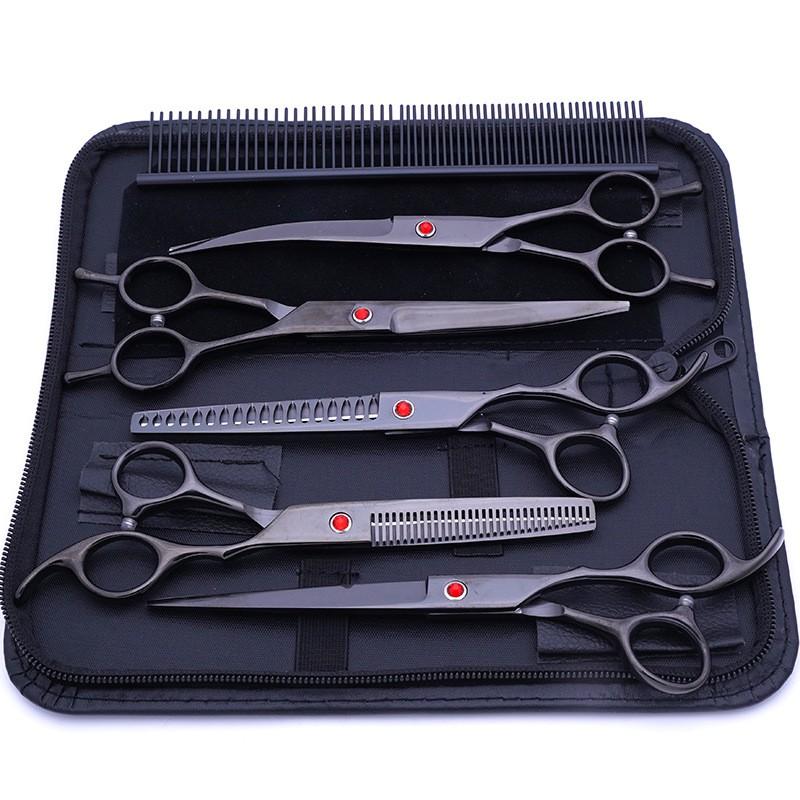 Professional Stainless Steel Pet Grooming Scissors Set Dogs Thinning Trimming Detailing Tools 5-Piece Kit With Optional