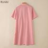 ZANZEA Women Casual Turn Down Collar Short Sleeve Patchwork Dress
