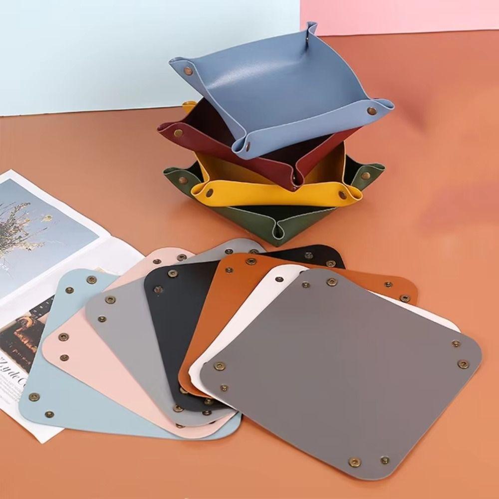 Large Capacity Leather Tray Foldable Storage Tray for Jewelry Phone Key Wallet Coin
