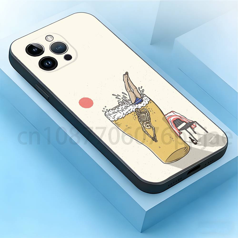 

Cool Art Beer Alcohol Phone Case For iPhone 17,16,15,14,13,12,11,Plus,Pro Max,Mini,Soft Silicone Black Cover iPhone14Pro