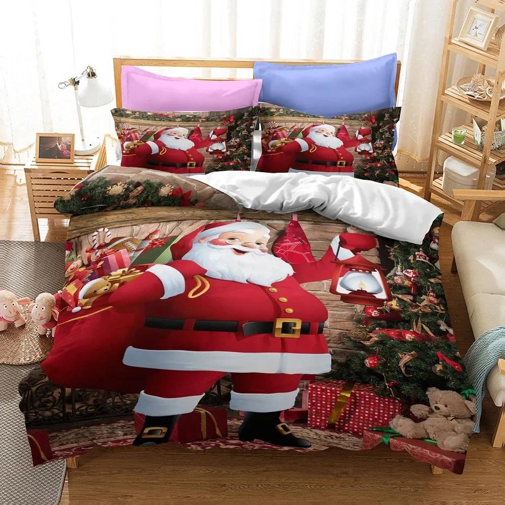 Vrolijk Kerstfeest 3D Geprint Dekbedovertrek Kussensloop Beddengoed Set Twin Full King voor Kinderen Volwassenen Slaapkamer