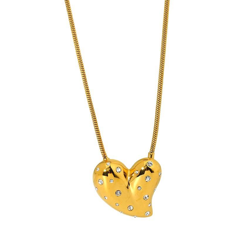 ins light luxury fashion diamond-encrusted peach heart love pendant necklace stainless steel-plated 18k gold waterproof jewelry women