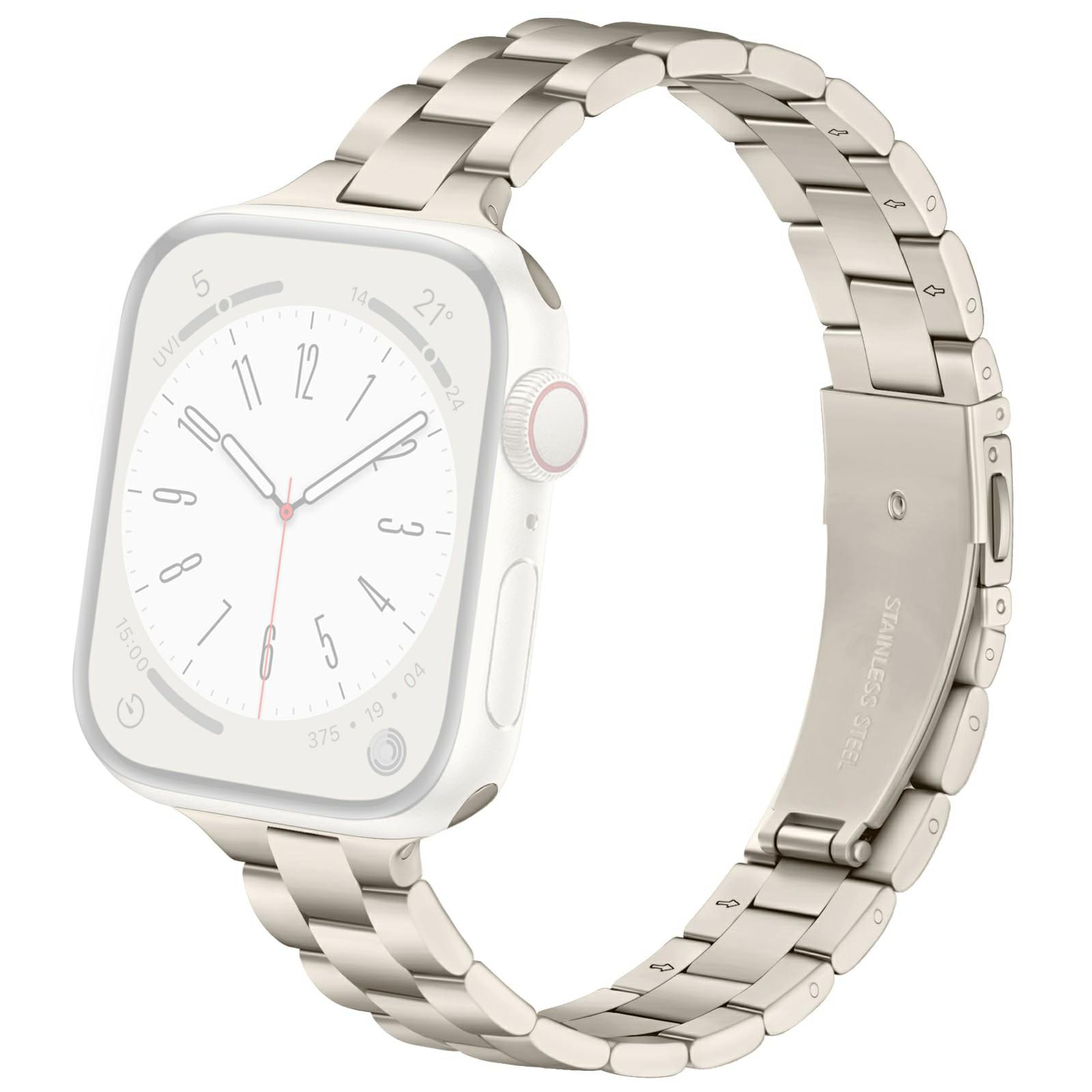 

Electroplating Color Strap for Apple Watch Series 10 9 8 7 SE 6 5 4 3 2 1 42mm 41mm 40mm 38mm Slim 3-Beads Metal Watch Band Starlight