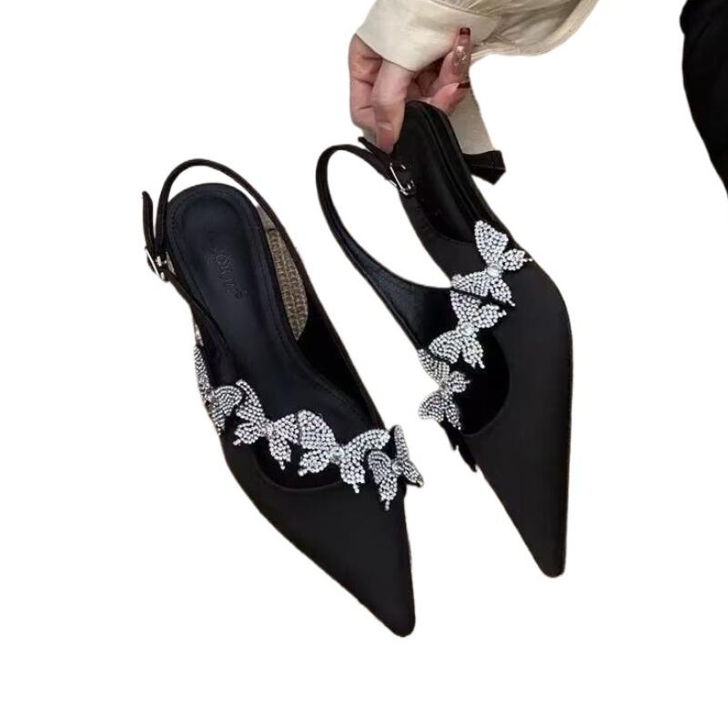 Crystal Butterfly Women Heeled Sandals Sexy Pointed Toe High Heels Shoes Designer 2025 Summer New Slipper Luxury Pumps Sandalias