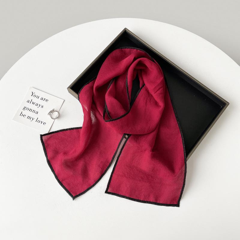 Solid Color Small Scarf for Women Korean Style Versatile Thin Narrow Long Scarf with Hairband Temperament Streamer Scarf