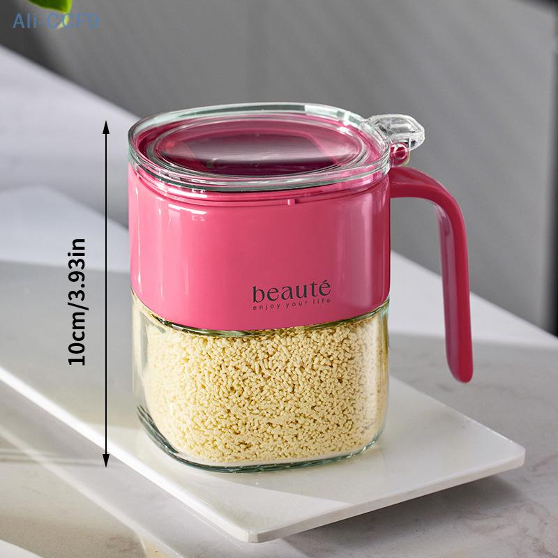 Barattolo per Condimenti in Vetro con Cucchiaino Zuccheriera Saliera Pepe Contenitore Spezie Utensili da Cucina Forniture Contenitori Spezie