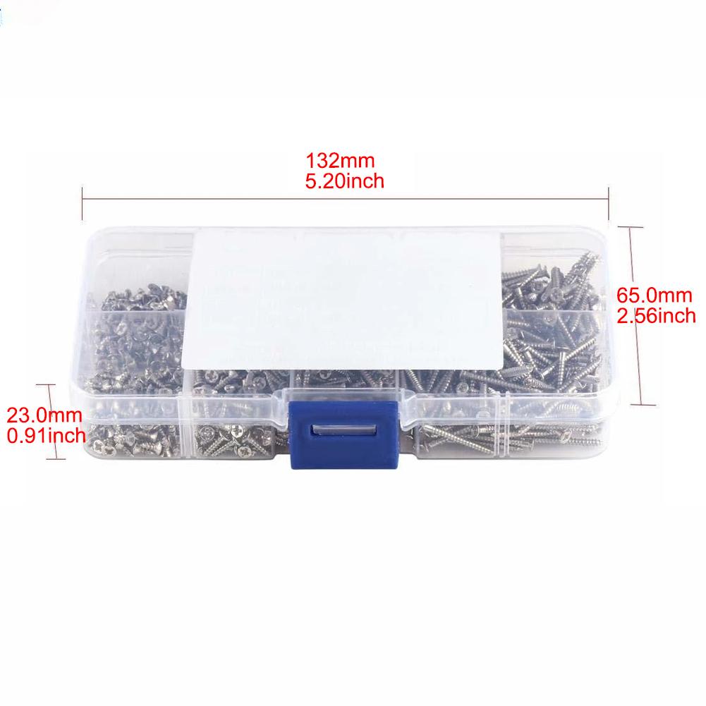800PCS Self Tapping Screw Assortment Cross Flat Head M2 Thread Nail Screw Set Carbon Steel for Deck/Drywall/Concret/Sheet Metal