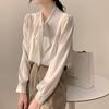 Schicke weiße Langarmbluse Damen Herbst Frühling Bürohemd Schleife Professionell Elegant Chiffon-Top Hohe Qualität