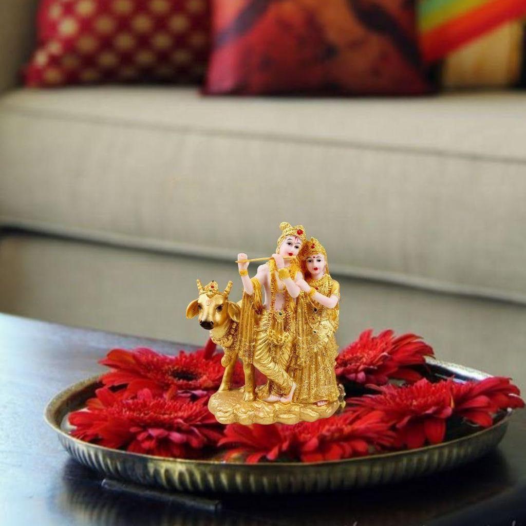 1 st Shree Radha Krishna Idol-Guld Murti Staty Dekor,Kontor,bilinstrumentbräda, Mandir, Bordsdekoration, | Gåva till honom