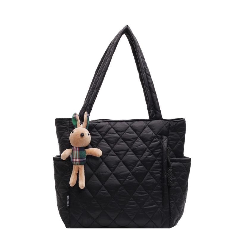 

Сумка-тоут с узором «Ромбовидная сетка» для женщин, большая вместимость, сумка через плечо, сумка через подмышку чёрный