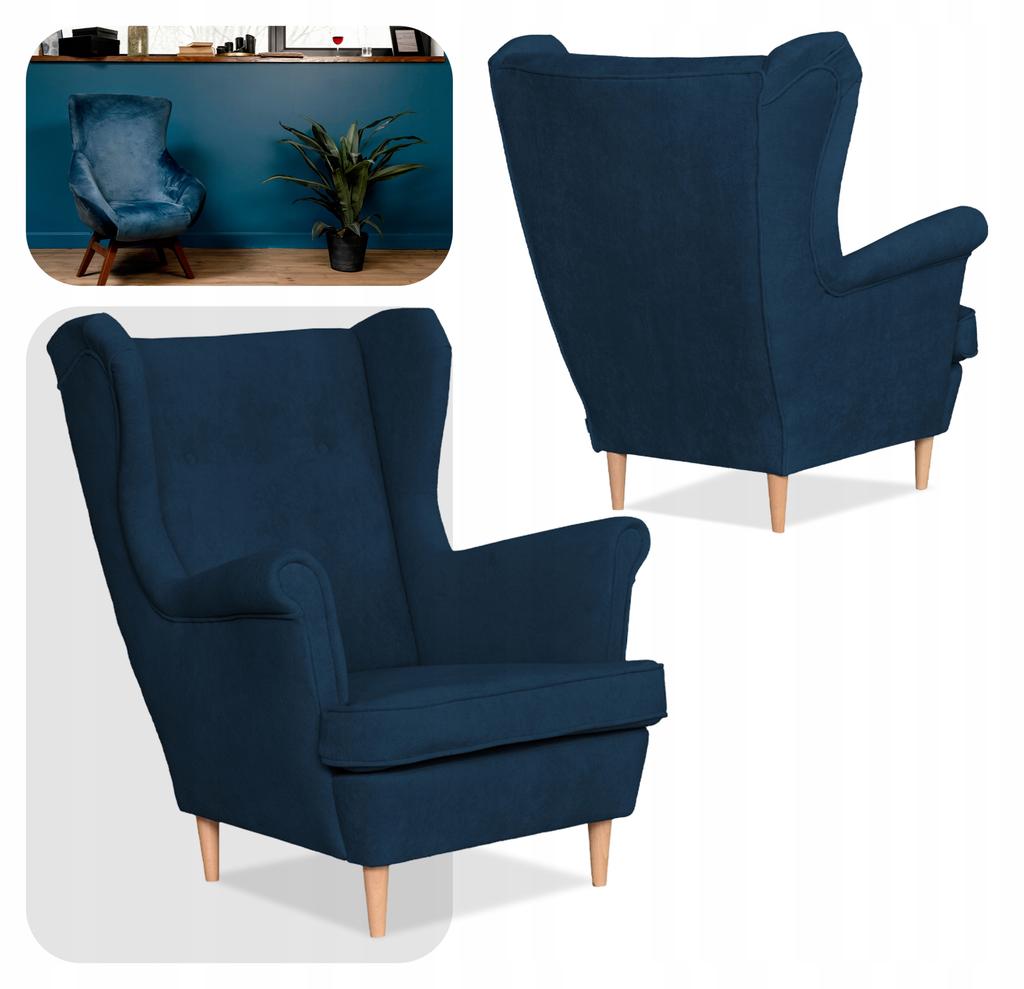 Fotel uszak skandynawski welur Hunter Family Meble granatowy